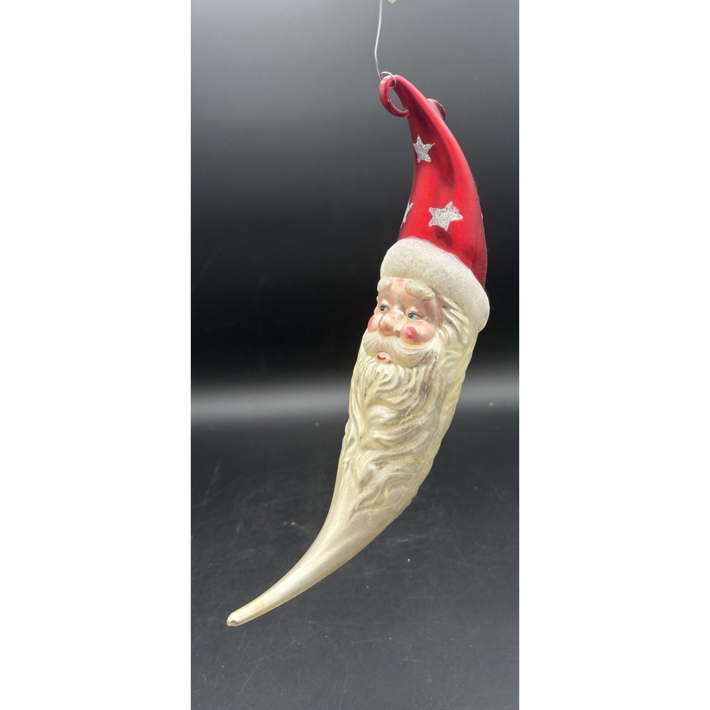 Dept. 56 Mercury Glass Crescent Moon Santa Claus Face Ornament 6.5"